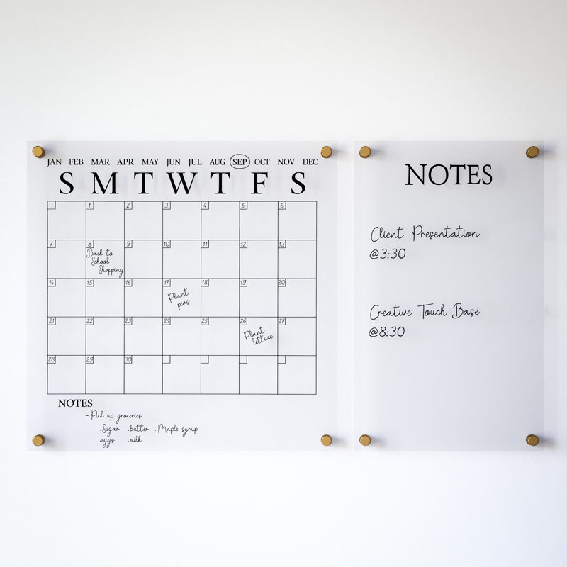 Clear Acrylic Wall Calendar and Notes Board Set with Marker