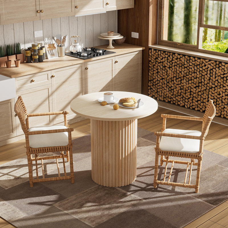Round Solid Wood Base Dining Table for 1-4, 31.5" W x 31.5" L