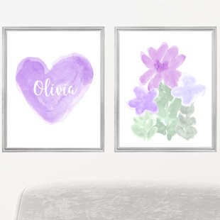 Jardin de fleurs artistique avec cœur personnalisé, impressions sur papier (Ensemble de 2)