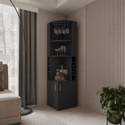 Syrah Corner Bar Cabinet with Two Doors, Three Open Shelves and Bottle Racks