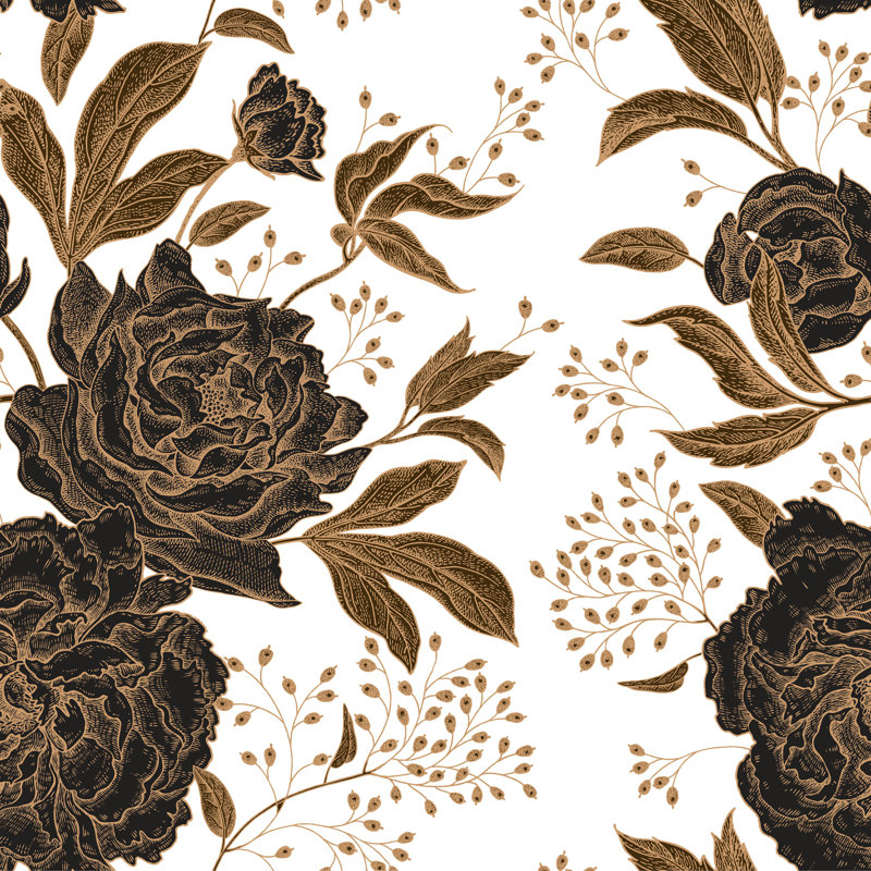 Sezer, motif floral rétro sans soudure - impression sur toile tendue, H 36 po x l 36 po