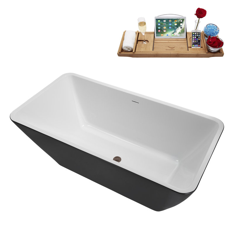 59" Streamline Soaking Freestanding Tub and Tray With Internal Drain, Matte Oil Rubbed Bronze