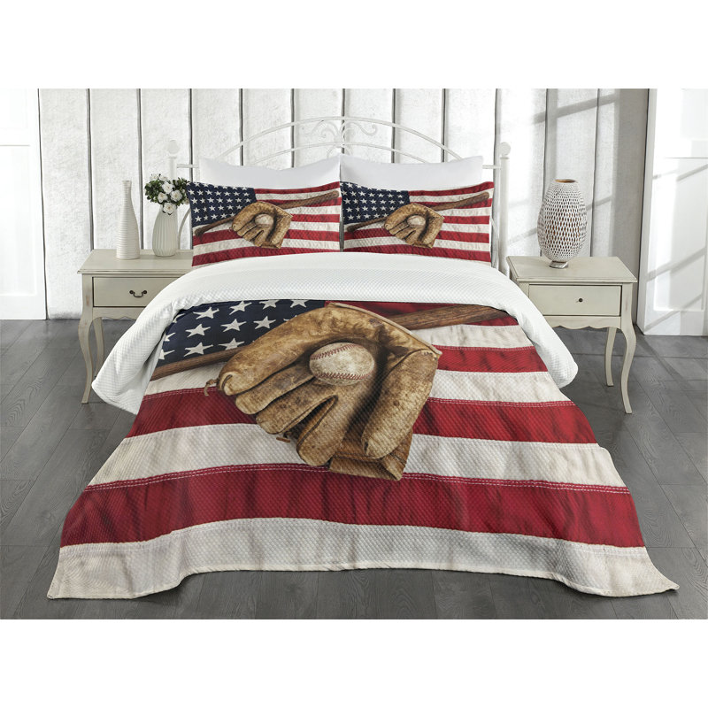 Ambesonne American Flag Bedspread Grunge Baseball, King Bedspread + 2 Standard Shams