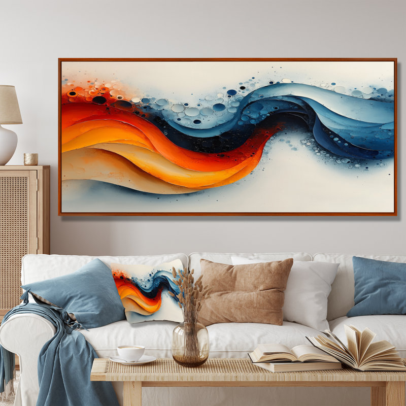 Figurine omma abstraite blanche et bleue en couleur I - spirales abstraites, art mural, Brun, H 28 po x l 60 po