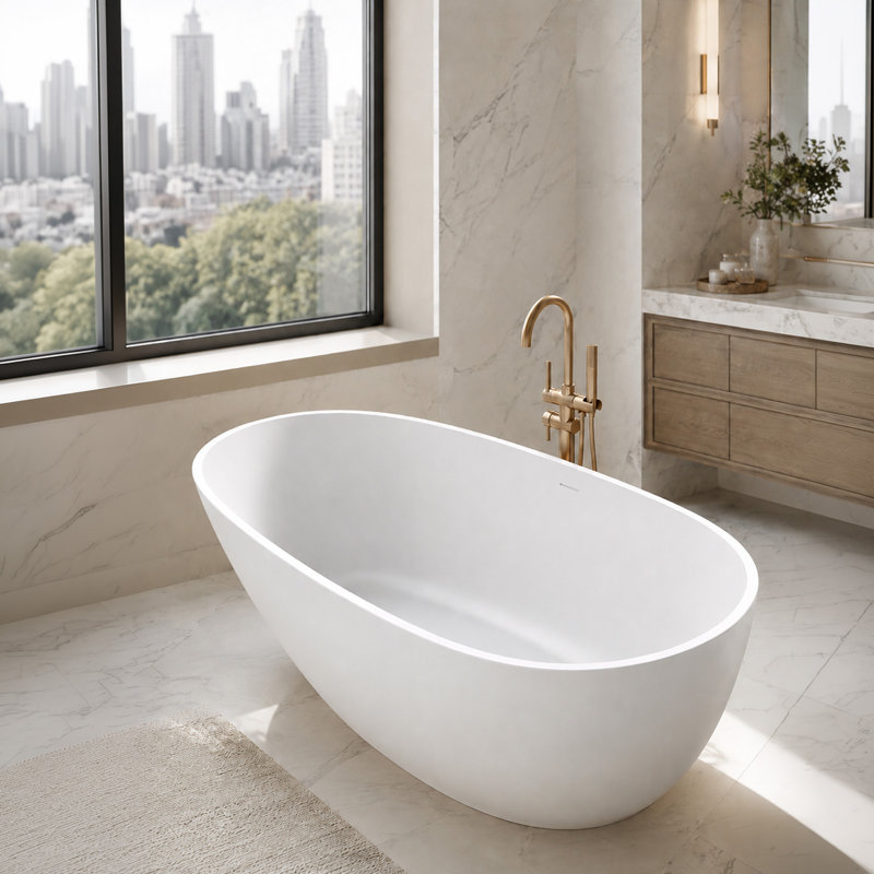 Fiume 66.875'' x 33.375'' Soaking Stone Bathtub