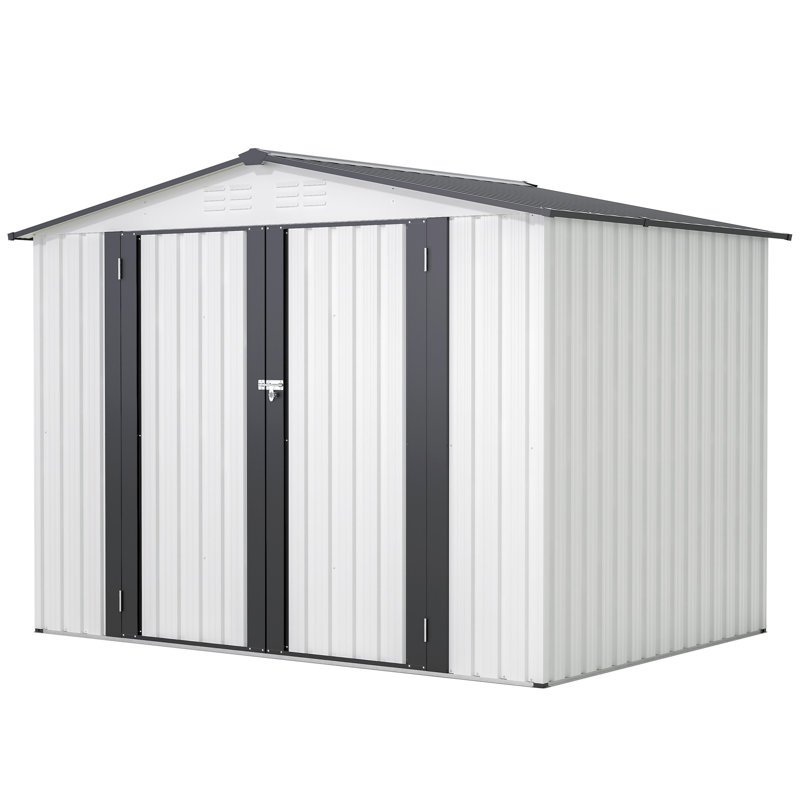 Outdoor Metal Storage Shed Foundation Kit Included, 72.40" H x 97.20" W x 72" D, White