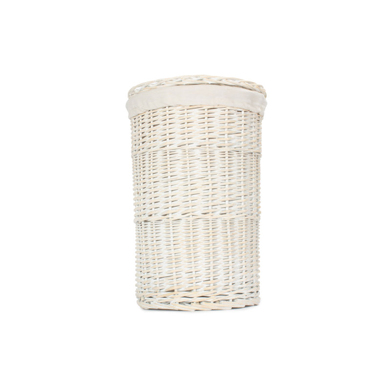 Wicker Round Laundry Hamper Basket with Lining, 50" H x 33" W x 33" D, White Wash/White