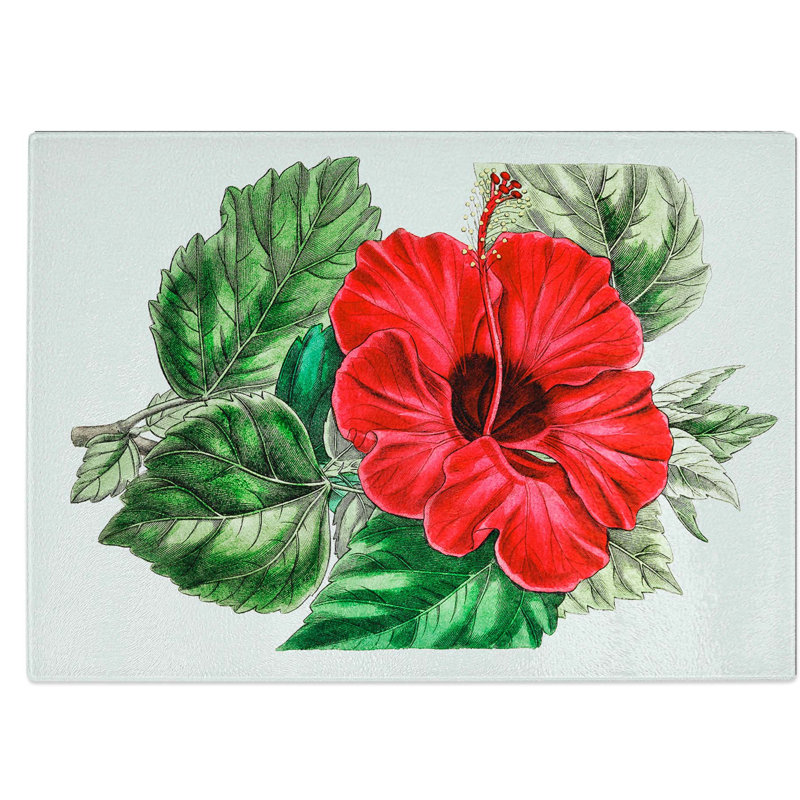 Tempered Glass Chinese Rose Chopping Board, 28.5 cm W x 20 cm L