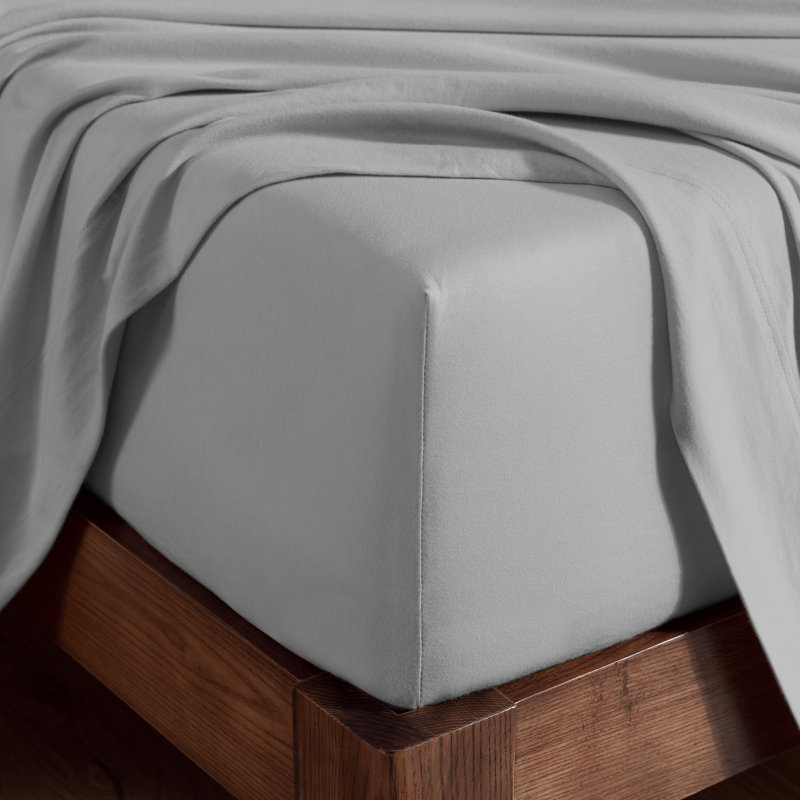 Organic 100% Cotton Jersey Knit Fitted Sheet, Queen Fitted Sheet, Light Gray