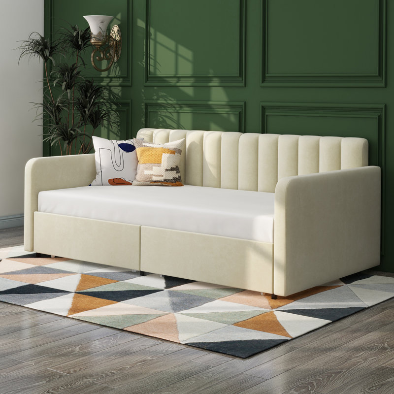 Flora Upholstered Daybed with 2 Drawers, Twin, Beige
