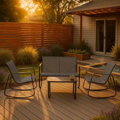 4-Piece Patio Furniture Set, Outdoor Conversation Set With Chairs & Loveseat, With Coffee Table For Garden, Balcony, Poolside, Backyard Lightweight, Water-Resistant & UV-Resistant(Grey)