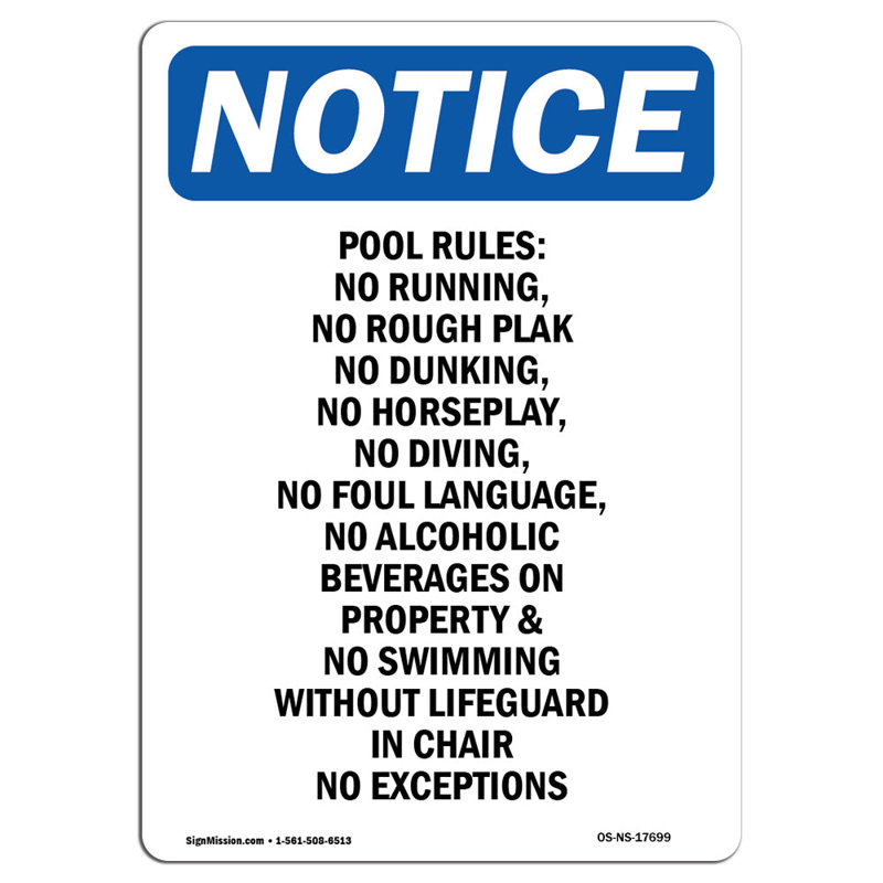 Pool Rules No Running No Rough Sign