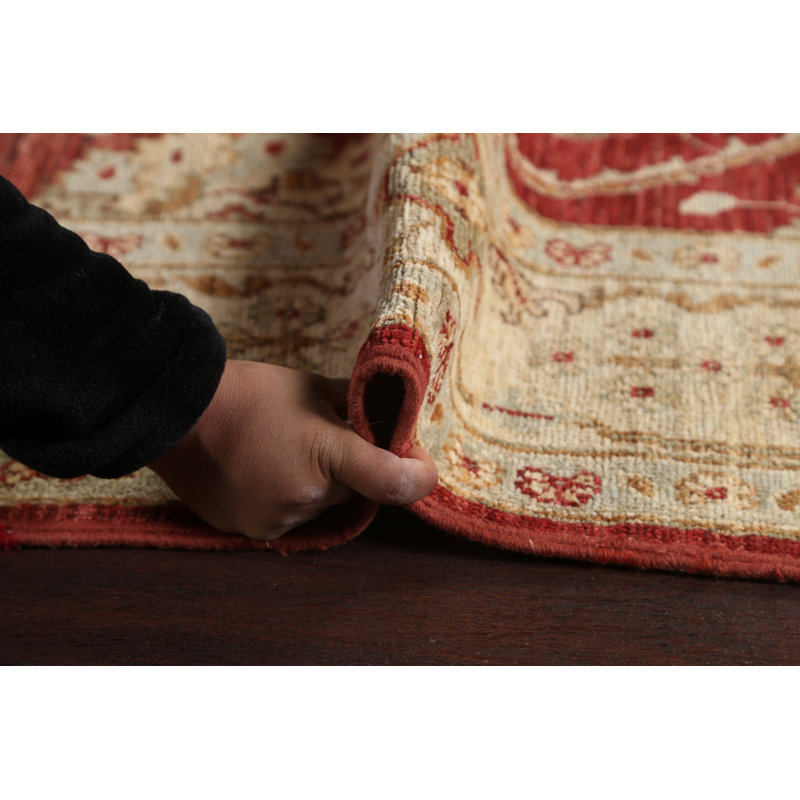 Tapis oriental en laine vert / rouge / beige Chobi Peshawar noué à la main 6 pi 5 po x 9 pi 9 po