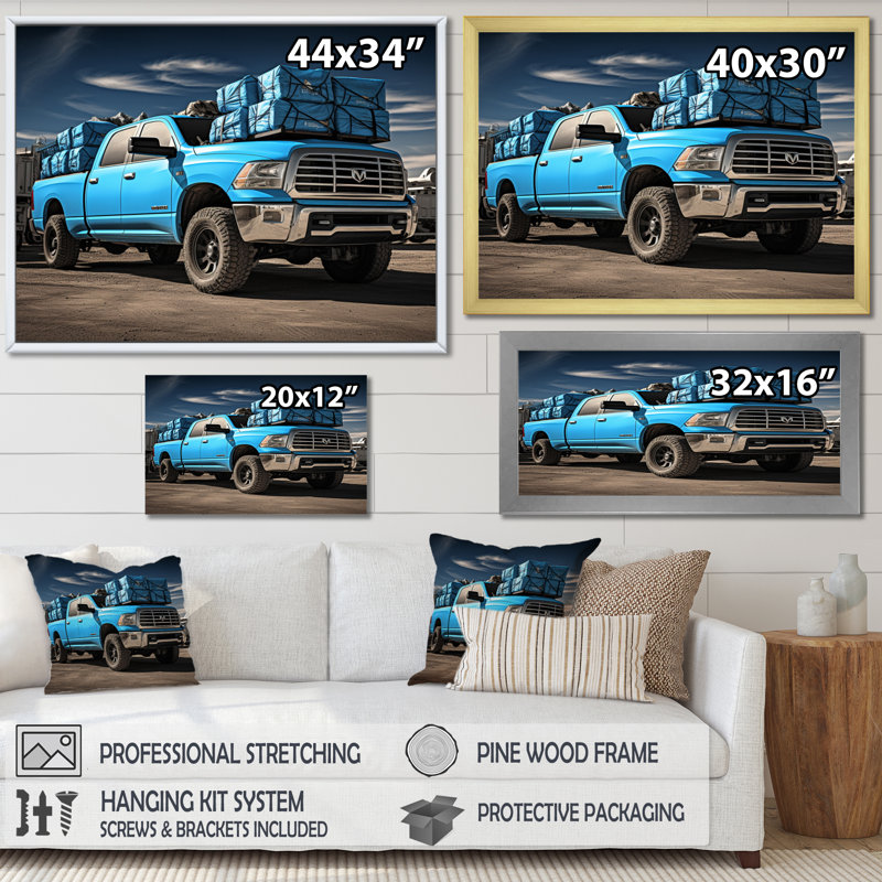 Teal Pickup Truck Cargo Carrier - Transportation Wall Decor, Toile tendue, 24" H x 32" W