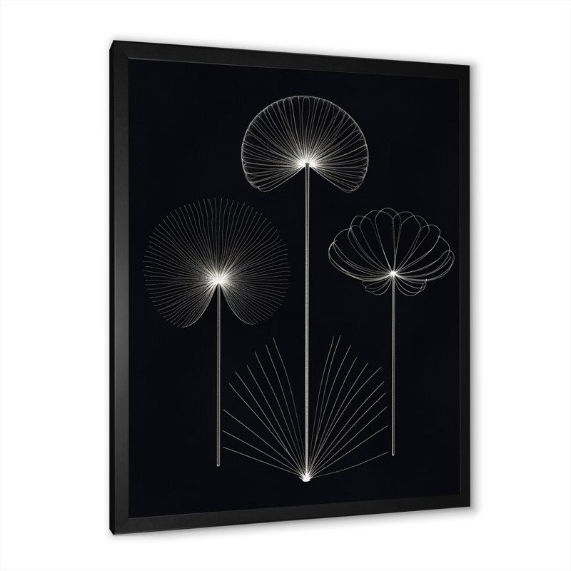 Exquis Beauty Minimal White Flowers on Black - reproduction sur toile, Cadre simple noir, H 20 po x l 12 po x P 1 po