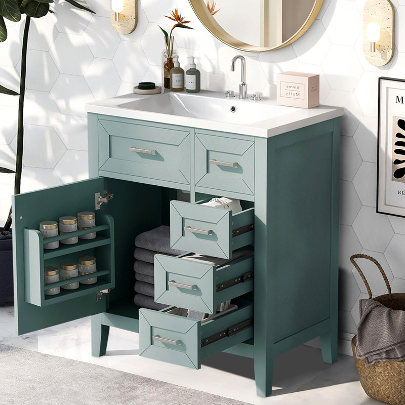 Meuble-lavabo 30 po avec lavabo en céramique, Vert