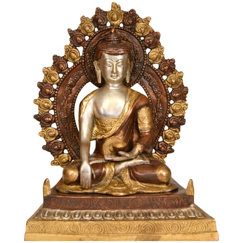 Bouddha en laiton 11 po fabriqué à la main dans un geste qui touche la Terre - Sculpture bouddhiste des Lumières pour décoration intérieure, espace de méditation et présentation spirituelle - Art sacré traditionnel