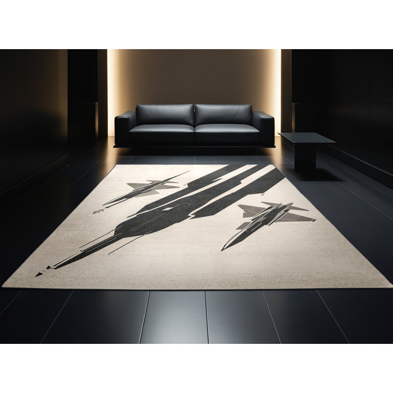 Tapis géométrique beige lavable à la machine à motif géométrique industriel, 5 x 7