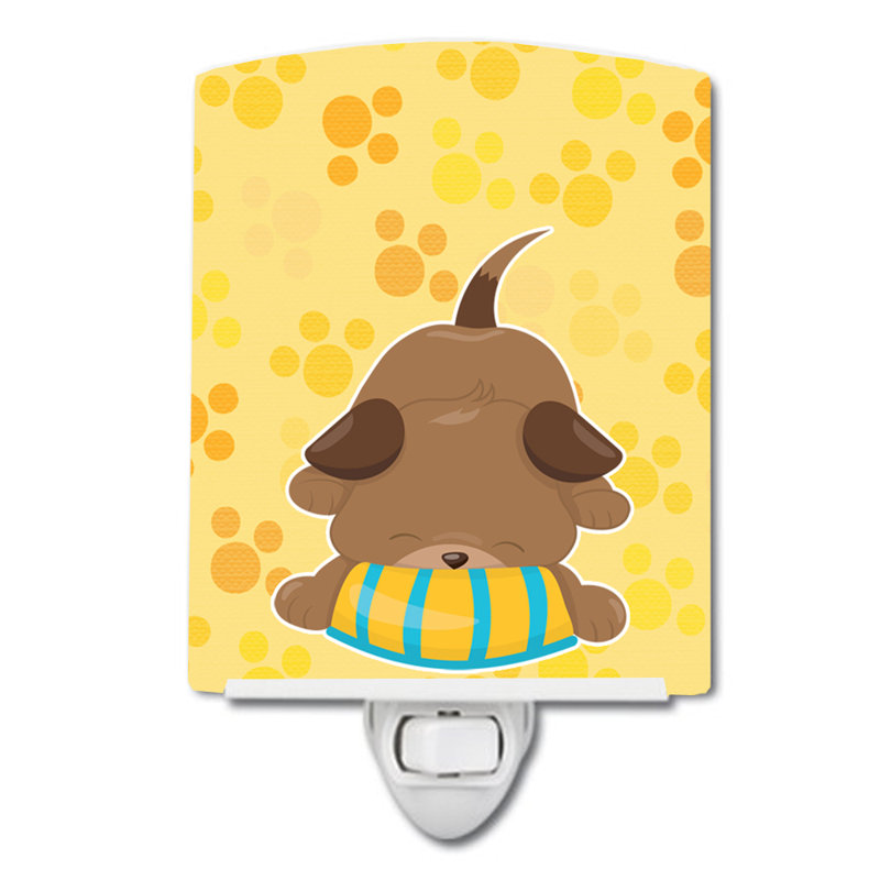 Puppy on Pawprints Ceramic Night Light