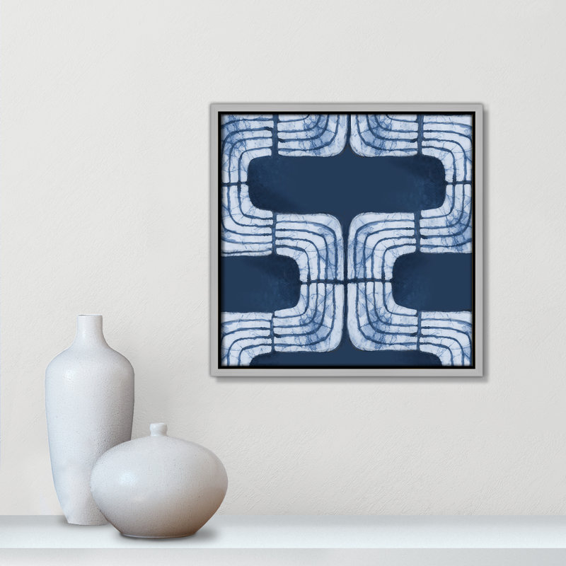 «Blue Batik I Print» par Emma Peal, Argent, H 13,5 po x l 13,5 po