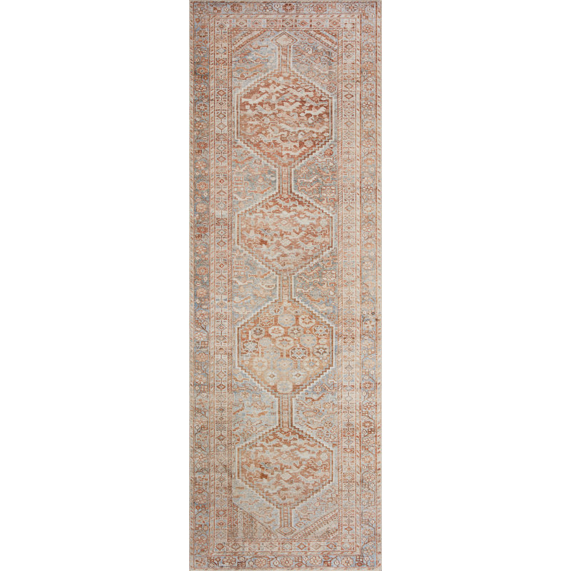 Tangerine and Mist Geometric Synthetic Runner Rug