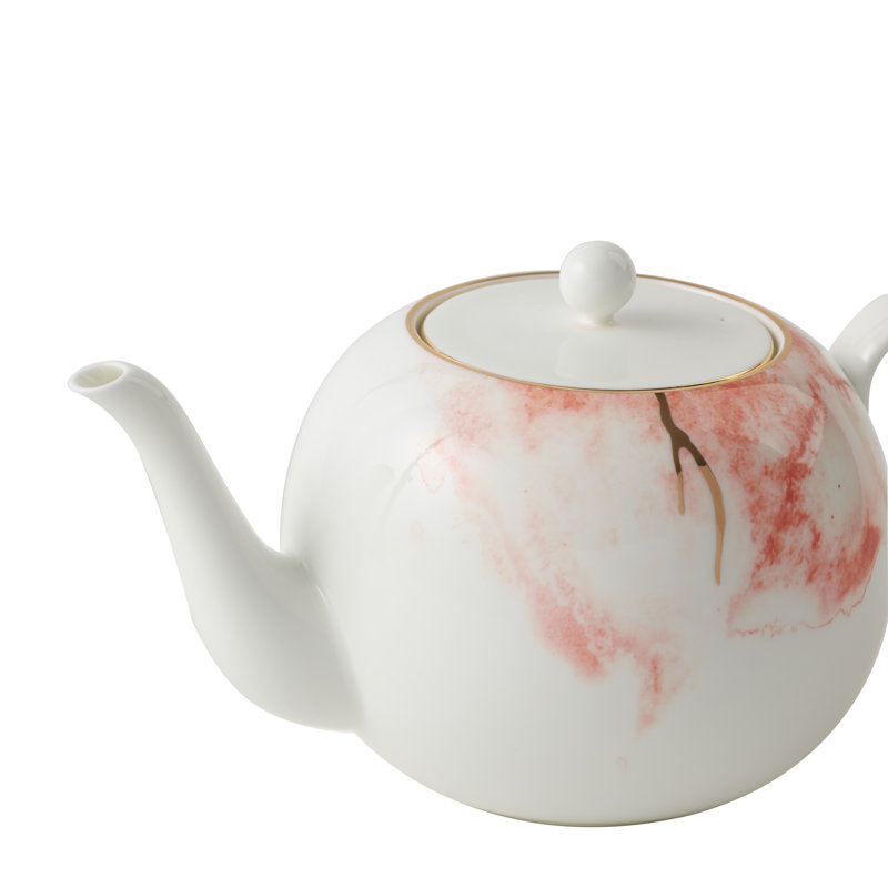 Premium Porcelain Teapot Building Filter Water Colour Pattern Gold Banding Light Weight 1200Ml