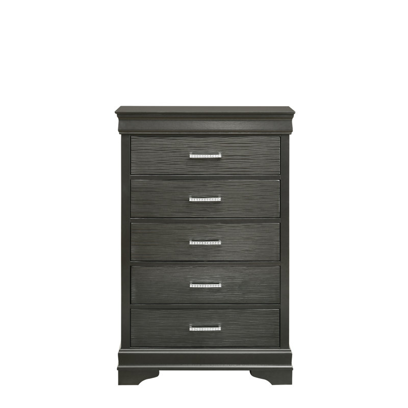 Commode moderne 5 tiroirs en bois, Gris
