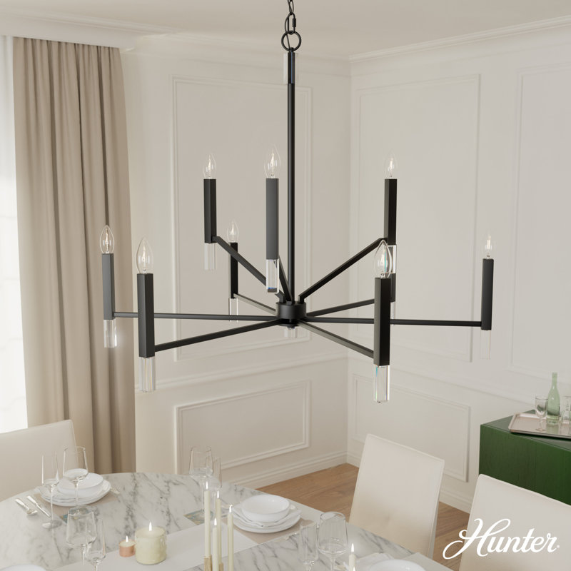 Sunjai 9 Light 2-Tier Sputnik Modern Linear Chandelier, Matte Black