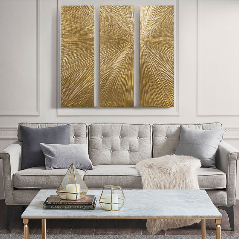Hand Painted Triptych 3-piece Dimensional Resin Wall Art Set, Gold