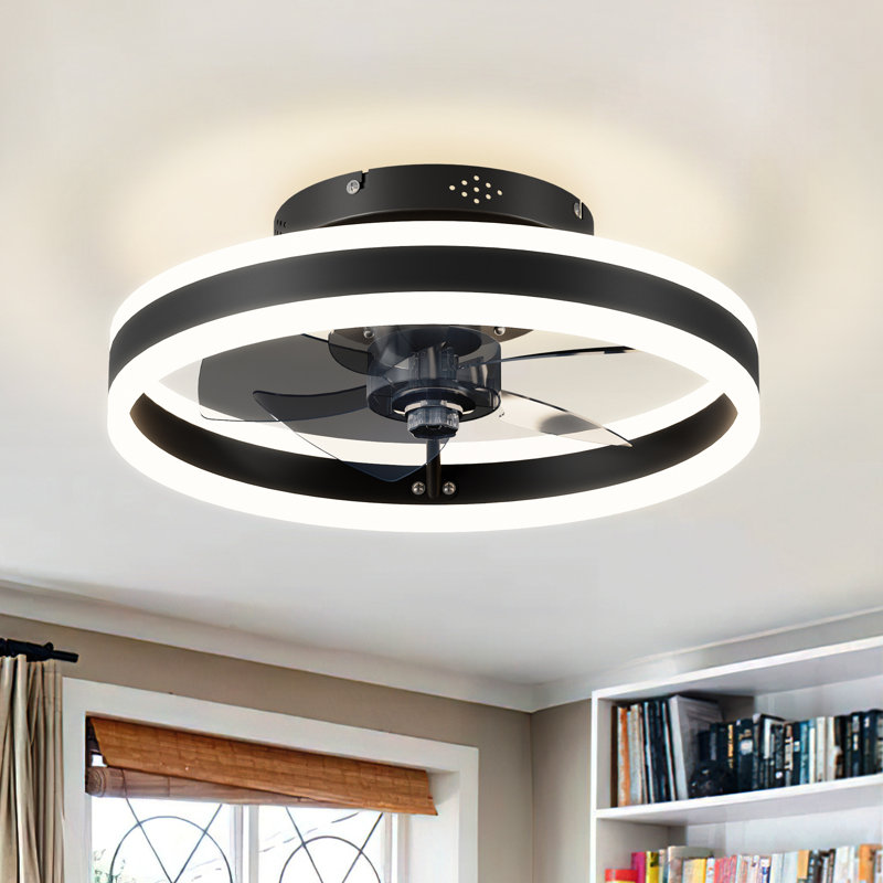 Heui Bladeless Ceiling Fan with Light, Black, 15.7", 2 Packs