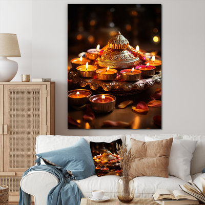 Orange Indian Art Diwali Illuminations - Indian Canvas Art Print