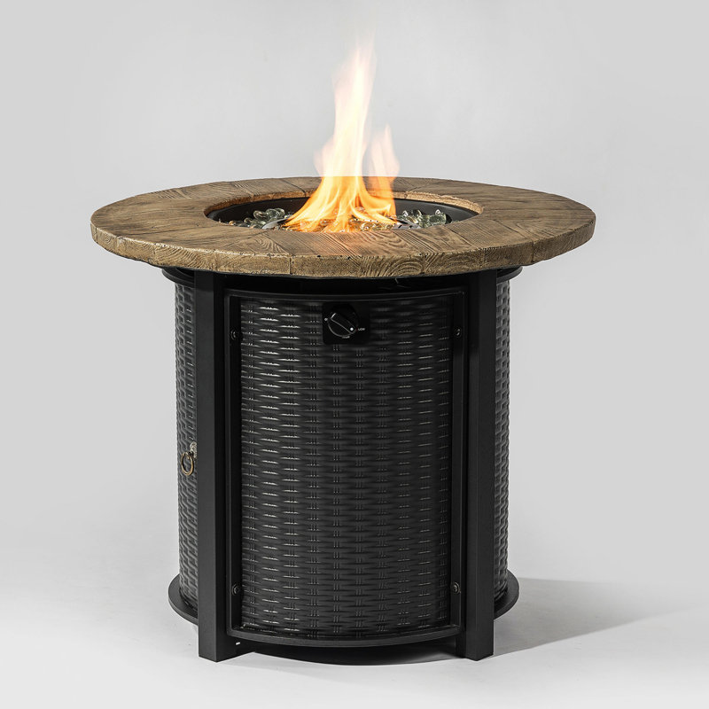 Round Fire Pit Table with Lava Rocks