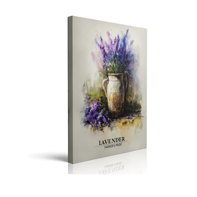 Farmhouse Lavender Still Life Canvas Wall Art Framed Print Rustic Jug with Purple Blooms Farmer’s Pride Text Vintage Floral Wall Decor Artwork for Kitchen Dining Room Decor 16x24 Inches