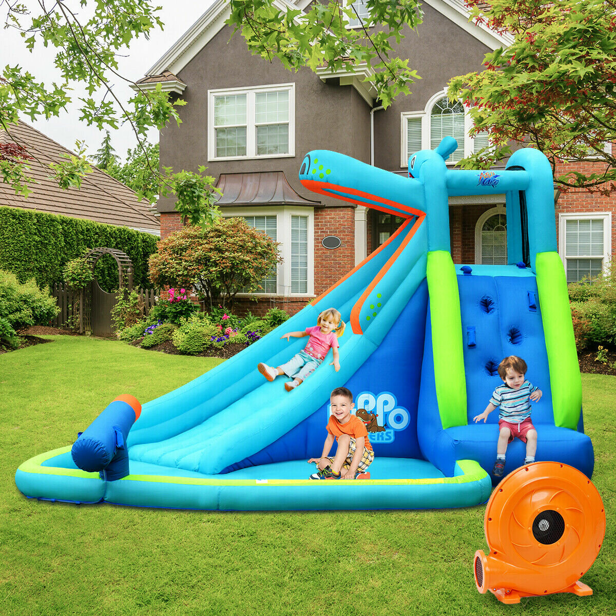 Costway Kids Hippo Slide Climbing Wall Bounce House & Reviews | Wayfair