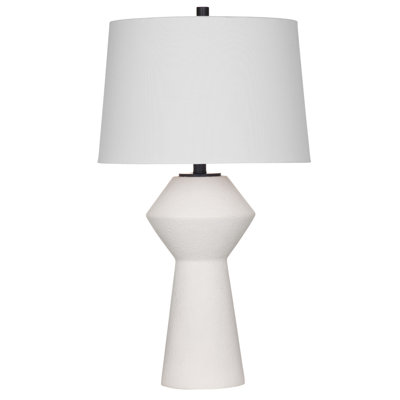 Lampe de table Ella Base de sablier géométrique blanc mat avec abat-jour blanc