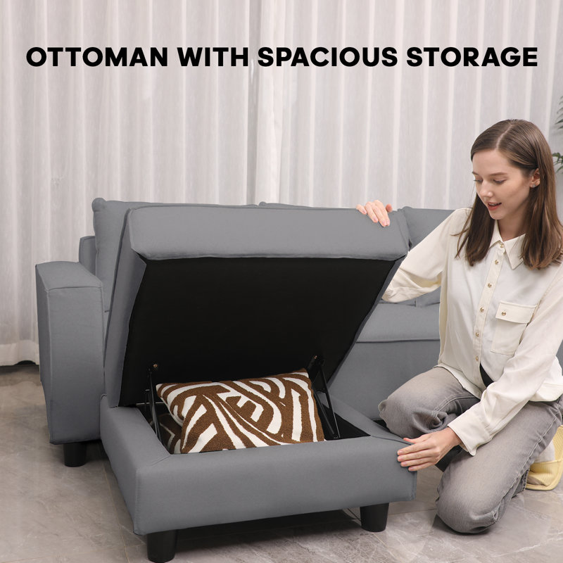 Linen Modular Sectional Sofa L Shaped Extra Deep Seats Couch  with Storage Ottomans, Gray Linen
