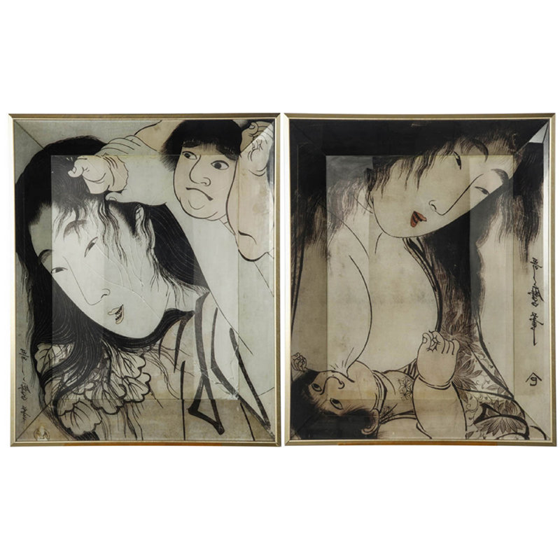 Decorative Serving Tray , Japanese Black And White Glass Print