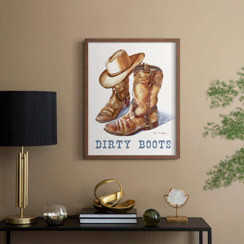 Dirty Boots Framed Print - Solid Wood, 11" H x 9" W, Walnut