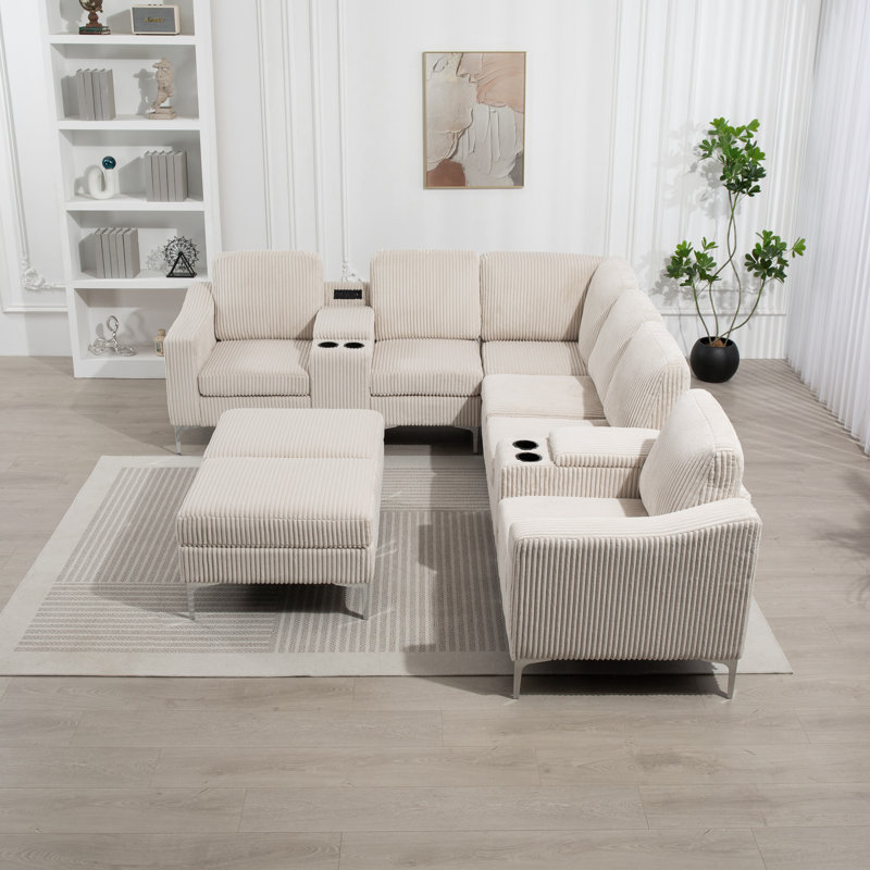 Canapé modulaire 10 pièces rembourré, Beige Corduroy