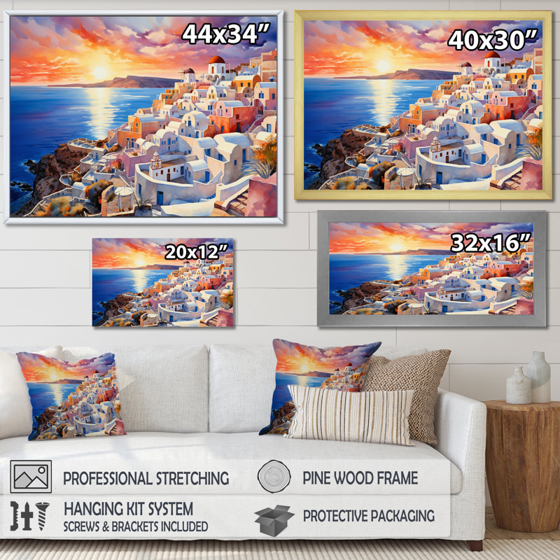 Grèce Oia Splendor I - Grèce, art mural, H 34 po x l 44 po x P 1,5 po, Cadre flottant doré