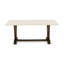 Ensemble de table 7 pièces Mid-Century composé d'une table de cuisine en lin blanc et de 6 chaises de dîner en tissu de lin bleu à haut dossier - Finition jacobine délavée-1207768787-1207768786-1207768815