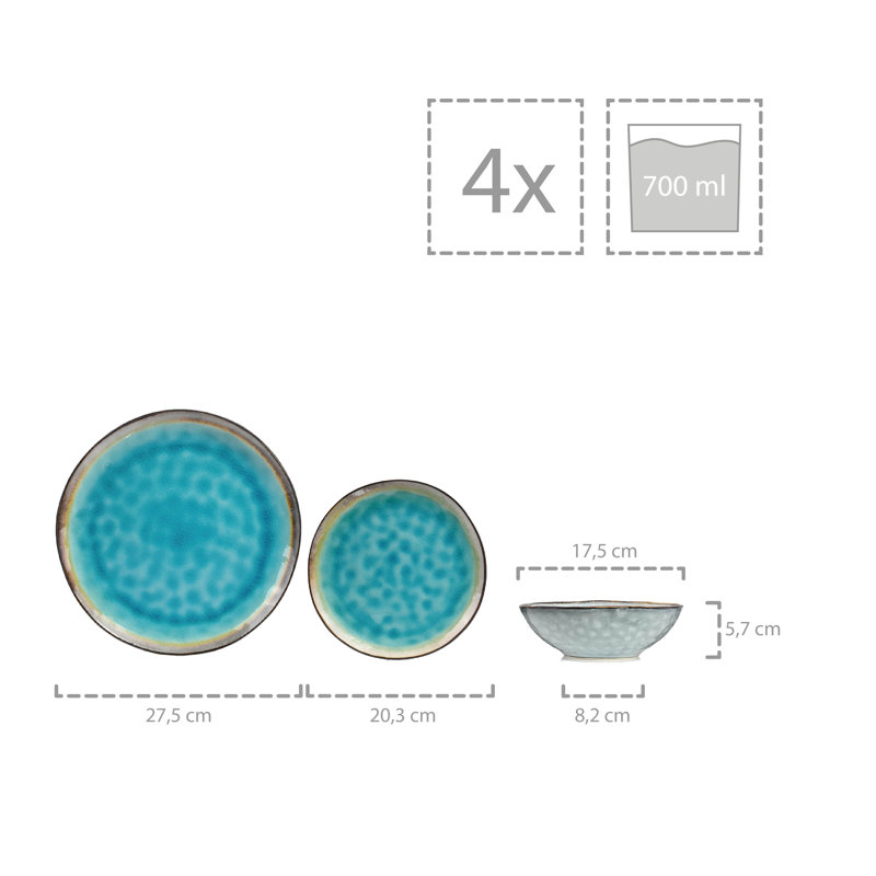 Ruth 12 Piece Dinnerware Set, Service for 4