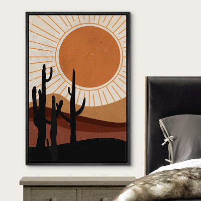 Joshua Tree Desert Landscape Nature Wilderness Illustrations - Floater Frame Graphic Art on Canvas