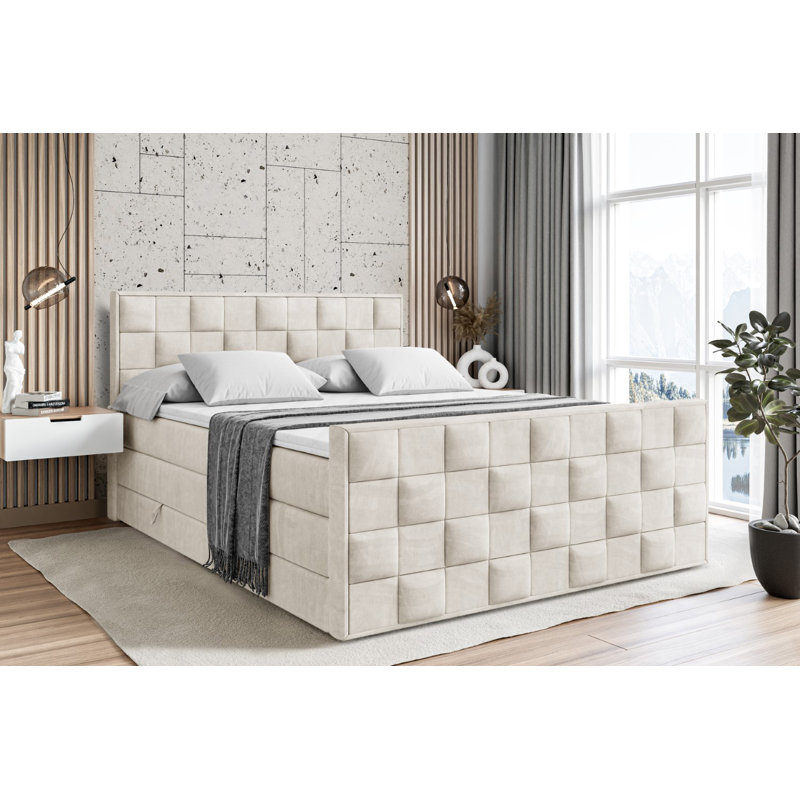 Brenen Bed with Mattress, 160cm W x 200cm L, Beige cream
