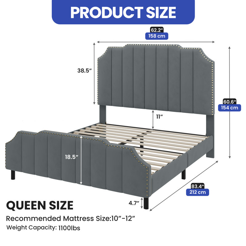 Denysse Upholstered Scalloped Bed, Queen