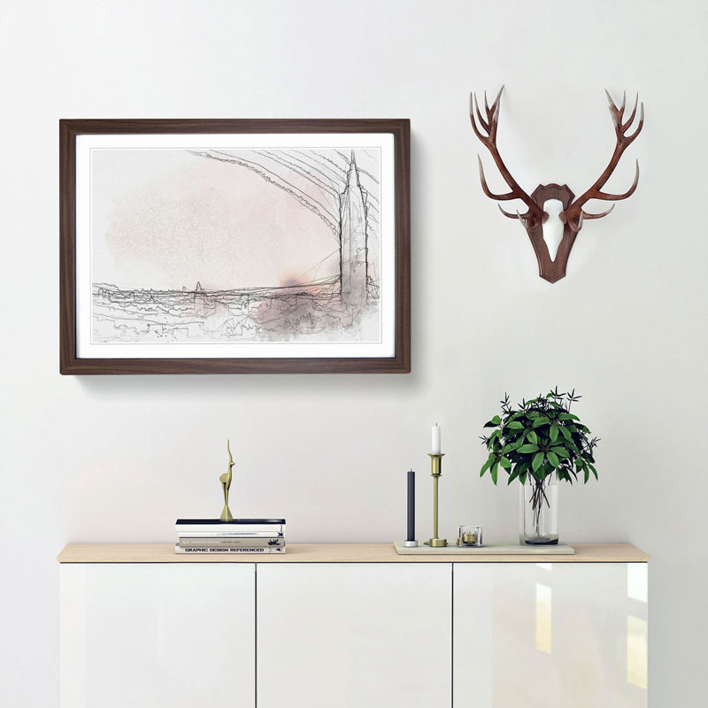 Sunset over Taipei City in Taiwan in Abstract - Picture Frame Graphic Art Print, 27cm H x 36cm W x 2cm D, Walnut Framed