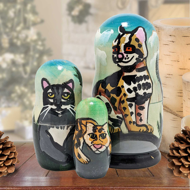 3 Piece Cheetah Matreshka Nesting Doll Set