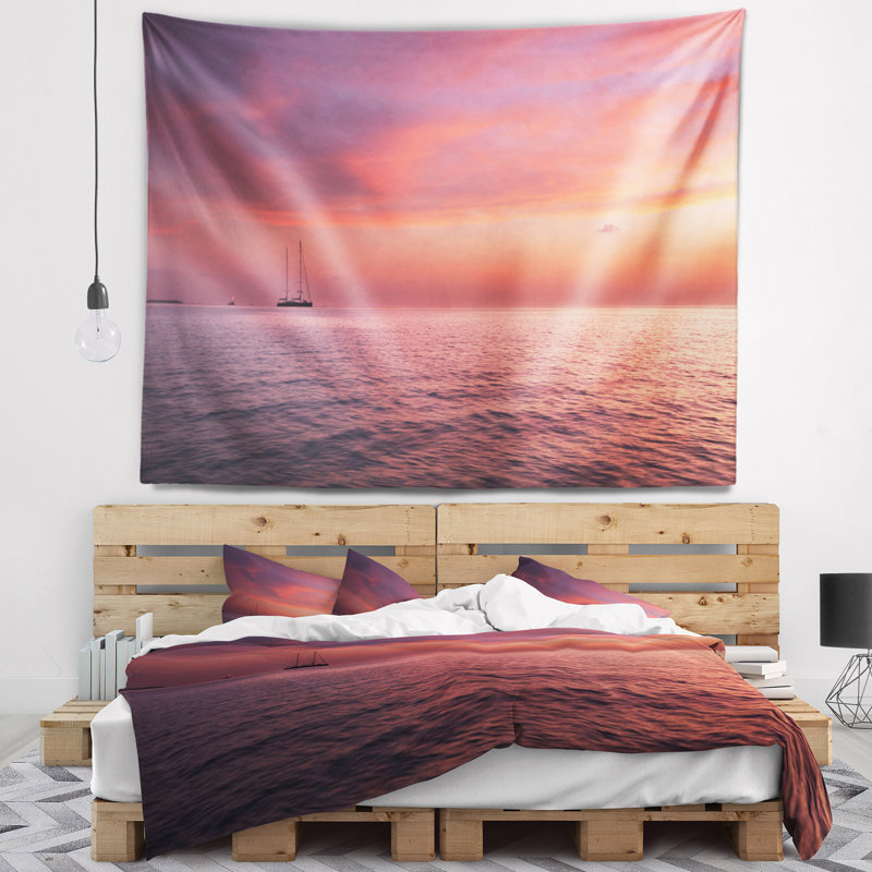 Tapisserie de mer seascape rougeâtre serene, H 32 po x l 39 po