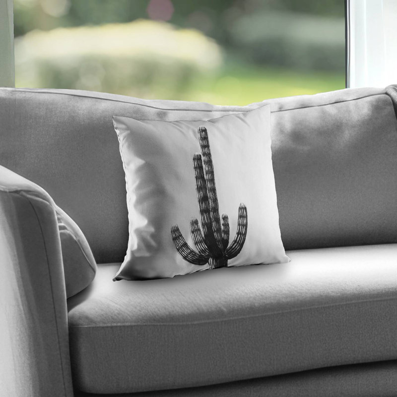 Cactus Black Scandinavian Poly Twill Throw Pillow – Poly Twill Throw Pillow with Insert, Double-Sided Print