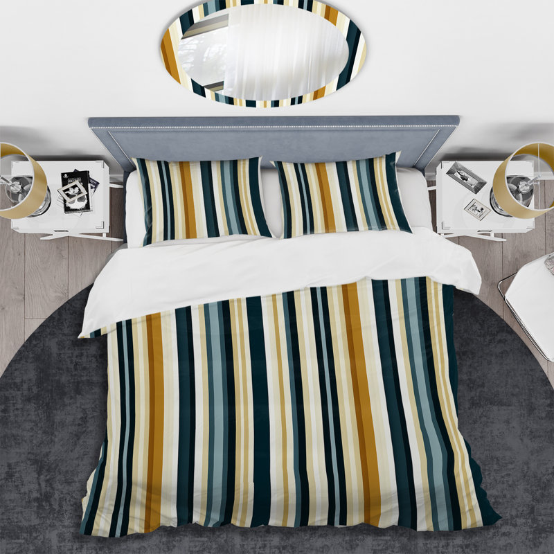 Ensemble de housse de couette classique bleu sarcelle et brun à fines rayures